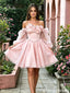 Unique Pink Off-the-Shoulder Tulle Floral Appliqué Homecoming Dress,HD1235