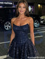 Sexy Navy Blue Sparkly Sequin Homecoming Dresses with Strapless Corset Bodice,HD1232