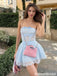 Light Blue Lace Strapless Homecoming Dress Bow Short Prom Party Gown,HD1217