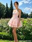 Modern Pink Strapless Homecoming Dress Tiered Lace Corset Mini Fit Flare Party Gown,HD1233