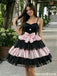 Cute Black and Pink Ruffle Homecoming Dress Unique Layered Mini Party Wear,HD1266