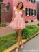 Charming Pink Floral Applique V-Neck Bow Strap Mini Homecoming Dress Sweet Party,HD1344