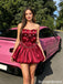 Unique Burgundy Satin Homecoming Dress Strapless Bodice Large Bow Crystal Accents,HD1254