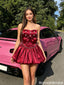 Unique Burgundy Satin Homecoming Dress Strapless Bodice Large Bow Crystal Accents,HD1254