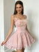 Beautiful Pink Floral Applique Lace Short Homecoming Dresses For Party,HD1227