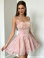 Beautiful Pink Floral Applique Lace Short Homecoming Dresses For Party,HD1227