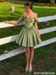 Unique Sage Green Satin Corset Homecoming Dress Off Shoulder A Line Party Dress,HD1283