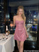 Pretty Pink Sequin Mini Homecoming Dress Sparkling Party Outfit Sweetheart Neck,HD1278