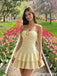 Pretty Light yellow Strapless Homecoming Dress Featuring Unique Gold Buckle Ruched Fit,HD1241