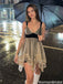 Trendy Champagne Homecoming Dress V-Neck Elegant Tiered Skirt Night Out,HD1276