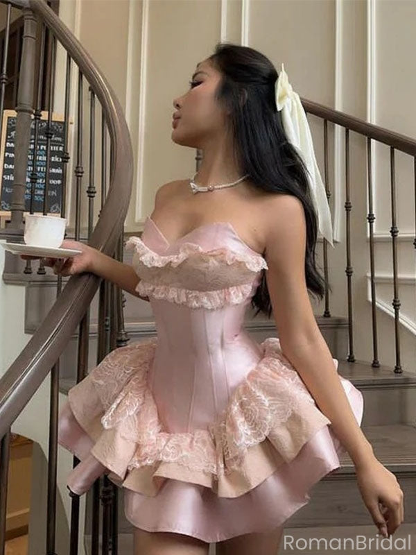 Elegant Pink Sweetheart A-Line Short Homecoming Dresses For Birthday Party,HD1192