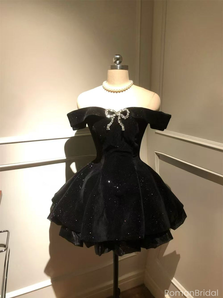 Sexy Black Off-Shoulder A-Line Short Homecoming Dresses For Birthday Party,HD1188