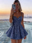 Sparkly Blue Sequin Short Prom Dress with Bow Back Sexy Open Back A-Line Party Gown,HD1205