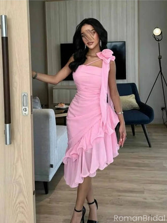 Elegant Pink One-Shoulder Mermaid  Sleeveless Long Prom Dress Ideas, Evening Party Dresses, OLP1326