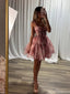 Cute Pink Spaghetti Strap A-Line Short Homecoming Dresses For Party,HD1161