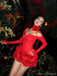 Sexy Red Spaghetti Strap Long Sleeve A-Line Short Homecoming Dresses For Party,HD1156