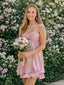 Pretty Pink Satin Homecoming Dress Sleeveless Sweetheart Neck A-Line Short Cocktail Gown,HD1206