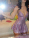 Shiny Pink Spaghetti Strap A-Line Sequin Short Homecoming Dresses For Party,HD1153