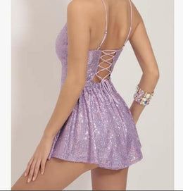 Shiny Pink Spaghetti Strap A-Line Sequin Short Homecoming Dresses For Party,HD1153
