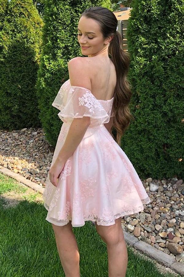 Cute Pink Off-Shoulder Short Sleeveless Homecoming Dresses For Birthday Party,HD1177