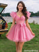 Fancy Pink Scoop Neck Ruffle Sleeve Corset Tulle Short Homecoming Dress,HD1341