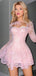Sexy Pink Sweetheart Long Sleeve Lace A-Line Short Homecoming Dresses For Party,HD1144