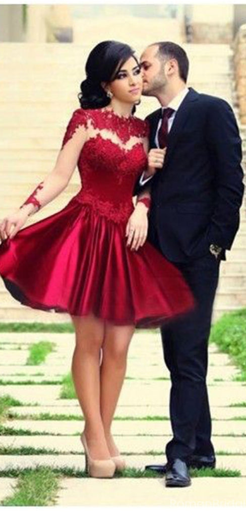 Charming Red Halter Long Sleeve A-Line Short Homecoming Dresses For Birthday Party,HD1198