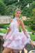 Pretty Halter Backless Floral Print Organza Homecoming Dresses,HD1202