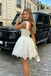 Unique White Floral Embroidered Corset Mini Homecoming Dress with Wide Straps,HD1345