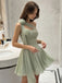 Pretty Sage Green One-Shoulder Draped Chiffon Mini Homecoming Dress Featuring Floral Accents,HD1358