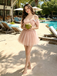 Sexy Off-Shoulder Pink Tulle Short Homecoming Dress Beaded Bodice Butterfly Accent,HD1252