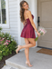 Beautiful Burgundy Spaghetti Strap Metallic Pleated Homecoming Dress,HD1389