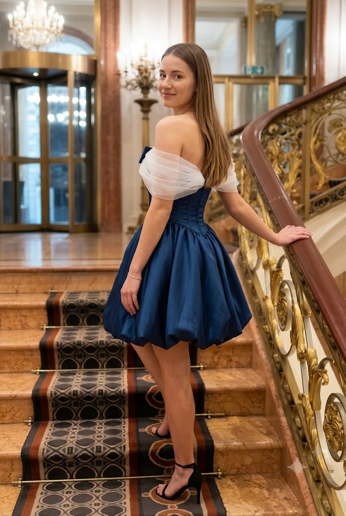 Unique Navy Blue Satin Corset Cocktail Homecoming Dress Classy Off Shoulder Mini Party,HD1271