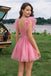 Fancy Pink Scoop Neck Ruffle Sleeve Corset Tulle Short Homecoming Dress,HD1341