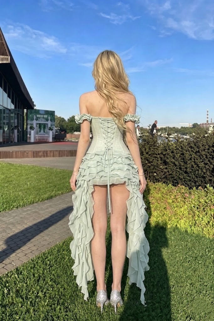 Elegant Sage Green Homecoming Dress Corset Bodice Ruffled Tiered Skirt,HD1255