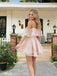 Soft Pink Off-the-Shoulder Lace Homecoming Dress A-Line Mini Short Graduation Gown,HD1209
