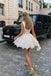 Unique White Floral Embroidered Corset Mini Homecoming Dress with Wide Straps,HD1345