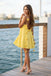 Pretty Yellow Homecoming Dress Sexy Spaghetti Strap Sleeveless Floral Satin Party,HD1284