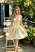 Modern Yellow Short Homecoming Dress Sweetheart Neck Spaghetti Strap Mini Gown,HD1338