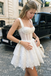 Unique White Floral Embroidered Corset Mini Homecoming Dress with Wide Straps,HD1345