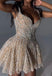 Shiny Spaghetti Strap A-Line Sequin Short Homecoming Dresses For Party,HD1152