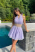 Beautiful Lavender Chiffon Mini Homecoming Dress Embellished Waist Unique Pleated Fit,HD1349