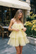Beautiful Yellow Strapless Tiered Homecoming Dress Cute Layered Ruffle Organza Party Gown,HD1312