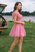 Fancy Pink Scoop Neck Ruffle Sleeve Corset Tulle Short Homecoming Dress,HD1341