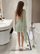 Pretty Sage Green One-Shoulder Draped Chiffon Mini Homecoming Dress Featuring Floral Accents,HD1358