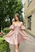Glamorous Pink Off Shoulder Puff Sleeve Glitter Short Homecoming Dress Corset Mini,HD1323