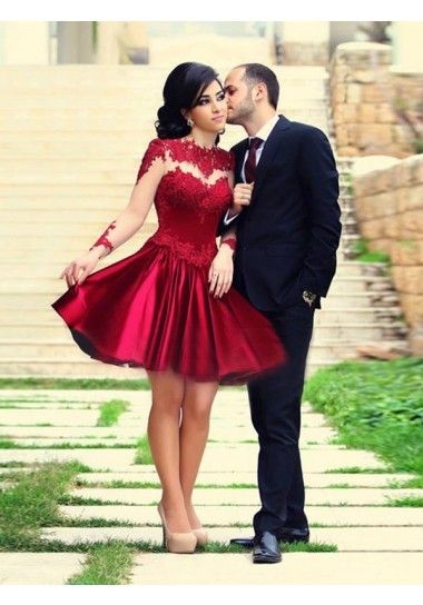 Charming Red Halter Long Sleeve A-Line Short Homecoming Dresses For Birthday Party,HD1198