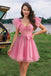 Fancy Pink Scoop Neck Ruffle Sleeve Corset Tulle Short Homecoming Dress,HD1341
