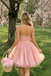 Pink Strapless Sweetheart Sequin Bow Short Tulle A Line Unique Homecoming Dress,HD1230