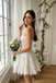 Modern Lace Sweetheart Strapless Mini Wedding Dresses with Exquisite Applique Details,WD0634